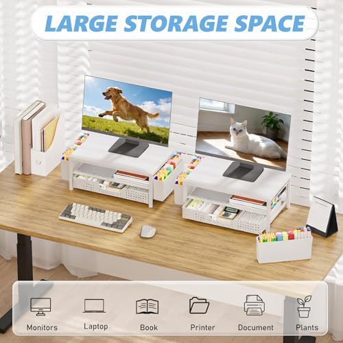 OPNICE Desk Organizers and Accessories, Computer Monitor Stand Riser with Drawer and 2 Pen Holders, Printer & Laptop Sta
