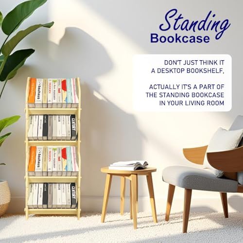 2 pack Desktop Bookshelf, Stackable Book Organizer with Handle, storage rack for CD/Magazine/File Folder, Portable Small