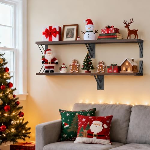BAYKA Wall Mounted Floating Shelves (Walnut-Like, Set of 3, 16" Mixed)