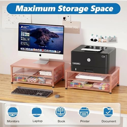 OPNICE Computer Monitor Stand Riser, Desk Organizer with Drawer, Printer & Laptop Stand, Office Desk Accessories & Works