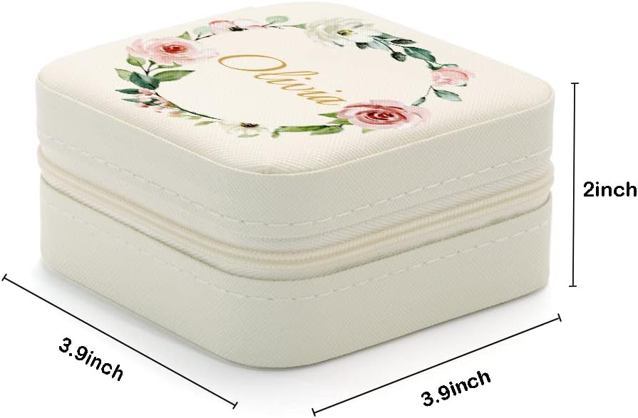 Bridesmaid Gifts Jewelry Box Personalized Small Jewelry Travel Case Custom PU Leather Portable Bridesmaid Proposal Boxes Mini Jewellery Organizer Storage Earrings Rings Necklaces for Women Girls-Pink