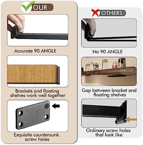 6 Pack Heavy Duty Metal Shelf Brackets 8 inch Long,Black