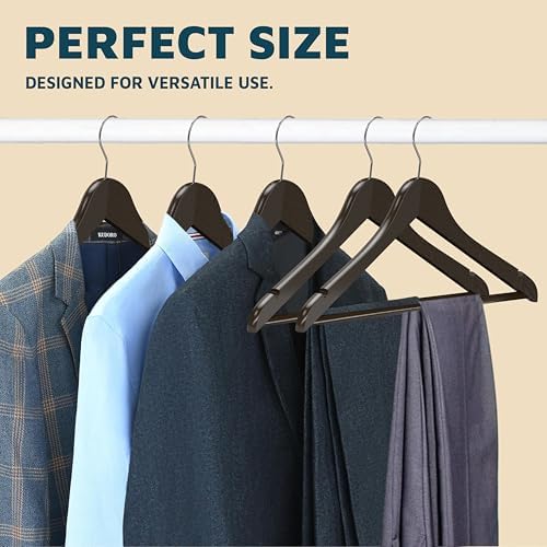 Lifemaster Wooden Clothes Hangers – with 360 Degree Swivel Hook and Non-Slip Shoulder Notch, Holds Up to 10 lbs, Pants B
