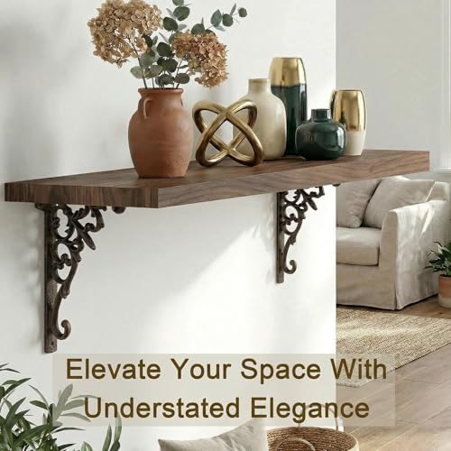 Z Metnal Decorative Shelf Brackets, 6 x 9 inch, Cast Wrought Iron Metal Mailbox Bracket, 90° Right Angle Victorian Brack