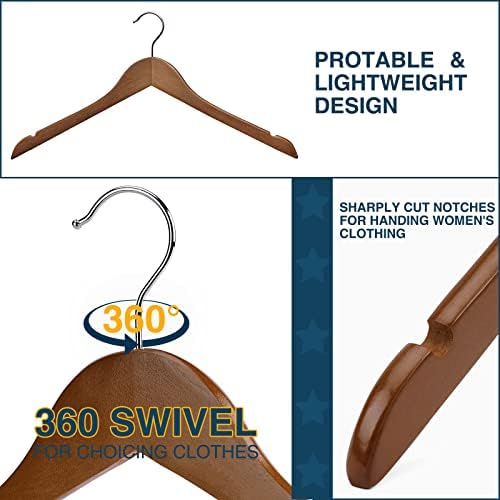Wooden Shirt Hangers - Pack of 30 Sturdy Wood Hangers, Ideal for Laundry & Everyday Use, Heavy Duty, Walnut