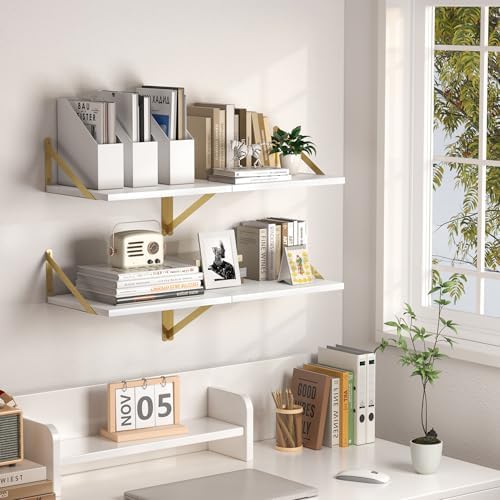 Heimlove 16W x 12D Deep Floating Shelves Set of 2 White & Gold