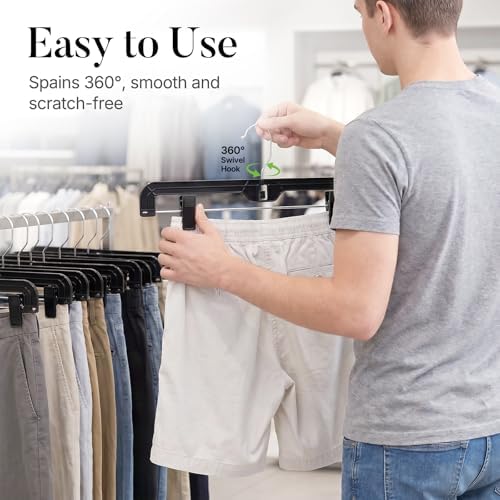 HOUSE DAY 14 Inch Black Plastic Pants Hangers with Clips 12 Pack