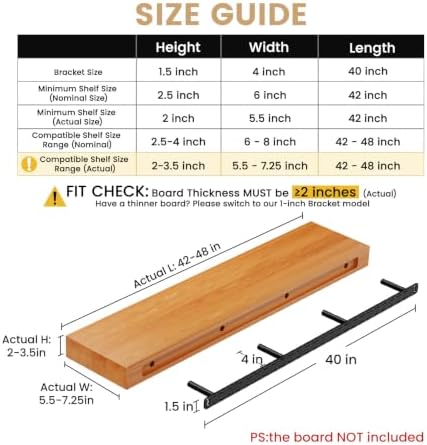 2pcs Floating Shelf Bracket Heavy Duty Hidden Metal Brackets for Shelf,Invisible Shelves Hardware Without Jig (40" x 4" 