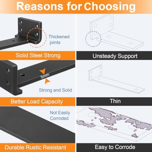Black Floating Shelf Brackets 6 inch 6 Pack L Brackets for Floating Shelves Metal Heavy Duty Shelf Bracket for DIY Shelv