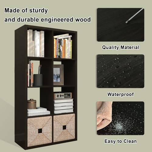 CTESNE【2026 Wooden Thick Frame 8 Cube Storage Organizer Shelf with Anti-Tipping Kits + Reversible Open Back Bookcase, Ho