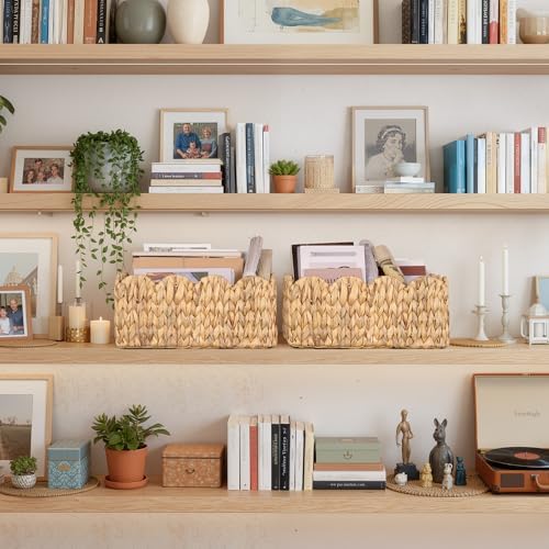 StorageWorks Wicker Baskets, Large Scalloped Baskets, Water Hyacinth