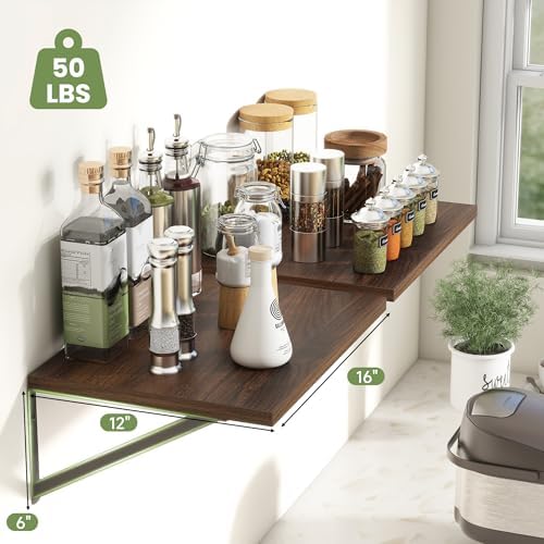 Heimlove 16W x 12D Deep Floating Shelves Set of 4 Natural