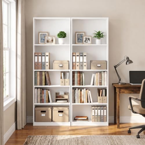 Furinno Jaya 5-Tier Book Shelf Set of 2, Adjustable Shelf, White