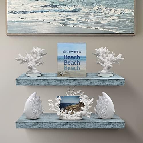 Sorbus Wood Floating Shelves for Wall (24 x 9 Inch, 2 Pack, Blue)