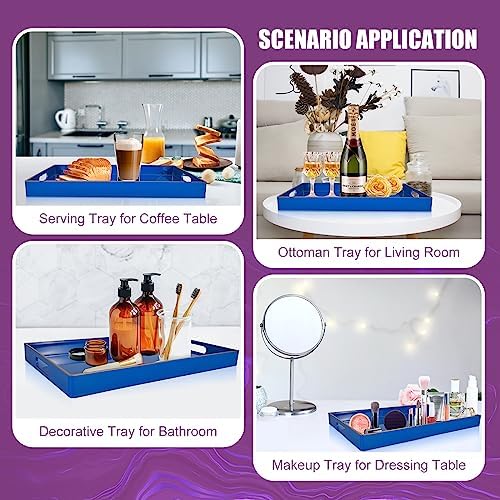 Gifturbo Blue Serving Tray,Decorative Serving Trays with Handles, Coffee Table Tray Ottoman Rectangular Plastic Tray for