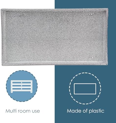 Home Basics Plastic Vanity Tray for Jewelry, Make up, Perfume, Cosmetics, Bathroom or Dresser Organizer, (Silver Texture