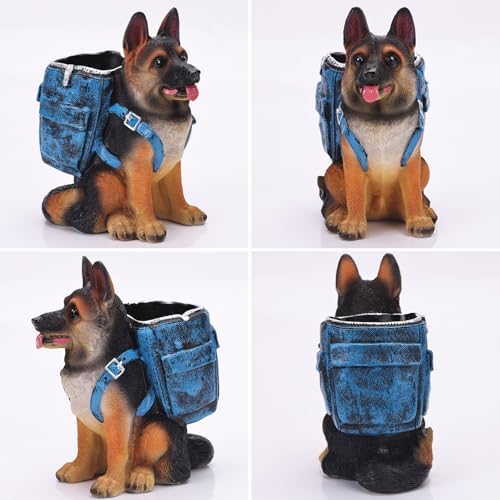 SHENGTIAN Cute German Shepherd Pen Holder, Resin Dog Pencil Holder for Desk