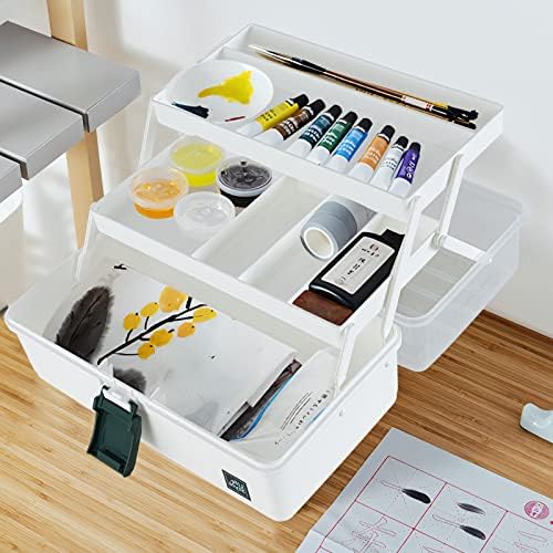 WEWLINE 13-Inch Art Box Organizer 3-Layer Craft Storage Organizer Sewing Kit Box with Handle Art Bin for Home,School,Off