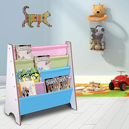 Yescom Wood Kids Book Shelf Sling Storage Rack Organizer Bookcase Display