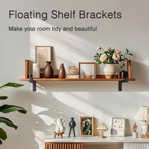 OVOV 4 Pack Heavy Duty Shelf Brackets 6 Inch Metal Shelf Supports Black