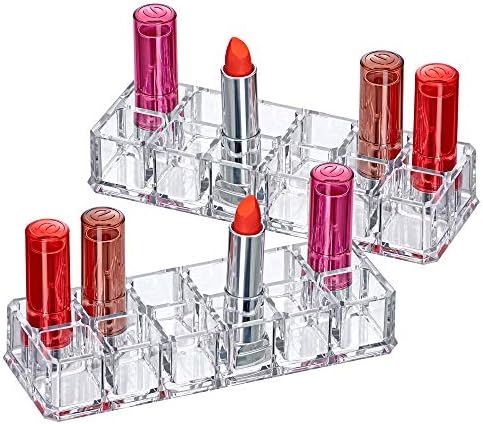 Amazing Abby - Charm - 2-Pack 12-Slot Acrylic Lipstick Organizer, Lipstick Holder, Lip Gloss Holder, Cosmetic Storage Di
