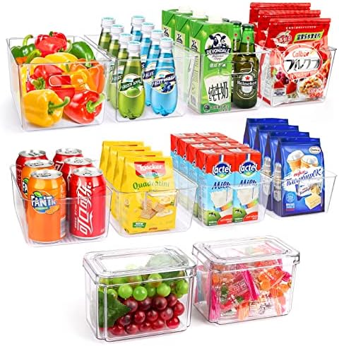 Set Of 10 Refrigerator Pantry Organizer Bins, Clear Plastic Food Storage Bins for Kitchen, Countertops, Cabinets, Fridge