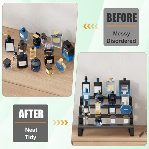 Boulphia Cologne Organizer for Men, 12 Inch Wood Cologne Stand 4 Tier Perfume Organizer for Dresser, Versatile Step Disp