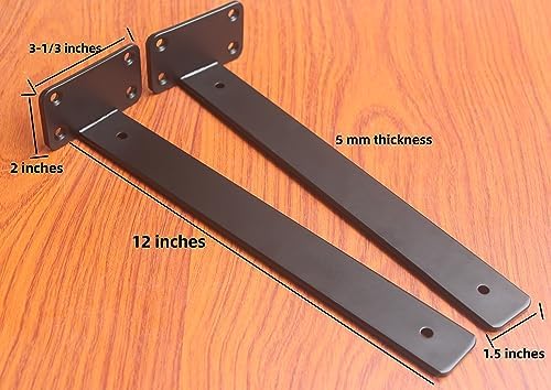 24 Pack - 12 inch Black Hidden L Shelf Bracket (1/5 Inch Thicked) Iron Floating Shelf Brackets Rustic Industrial Metal B
