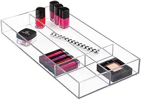 iDesign Clarity Plastic Divided Drawer Organizer, Storage Container for Vanity, Bathroom, Kitchen Drawers, 8" x 16" x 2"