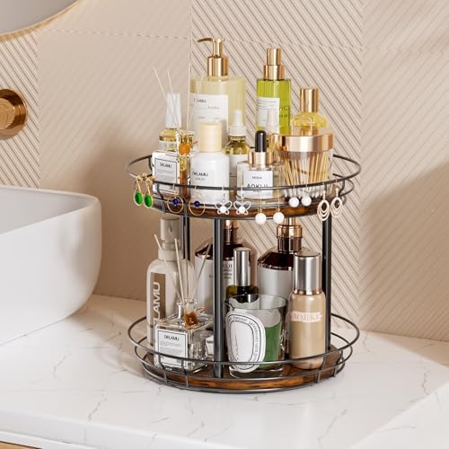 LAMU 2 Tier Lazy Susan Turntable Rotating Spice Rack Organizer for Cabinet