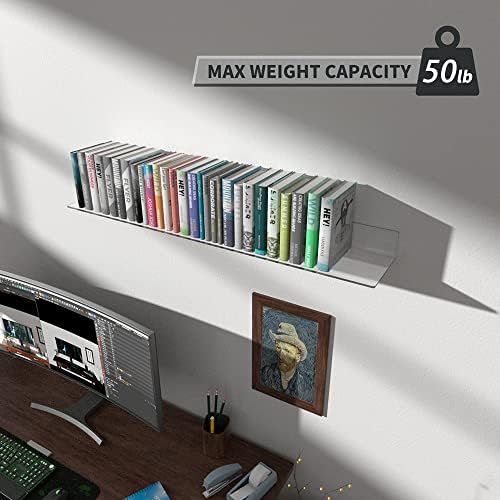 Sezanrpt 36 Inches Acrylic Wall Shelves 2 Pack, Floating Shelf for Wall Mounting, Acrylic Display Ledges for Funko Pop Figures, Home Décor, Living Room, Gaming Room, Plants(36 inch, Clear)
