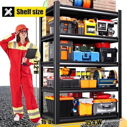 Set of 2 Garage Shelving-2050 lbs 5 Tier Storage Shelves,Adjustable Heavy Duty Metal Shelving Unit and Storage Large Rac