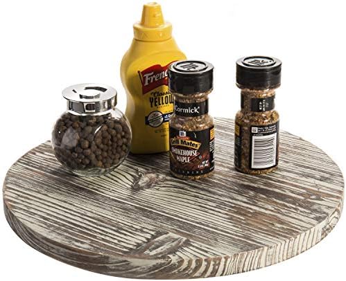 MyGift 12.8 Inch Round Rustic Torched Wood Lazy Susan Spinning Turntable Tray, Rotating Wooden Countertop Spice Rack, Ki