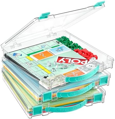 Vtopmart 3 Pack Board Game Storage with Handle and Snap-Tight Latch Lid