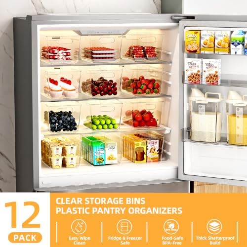 12 Pack Clear Plastic Storage Bins, Pantry Organizing Bins , XL