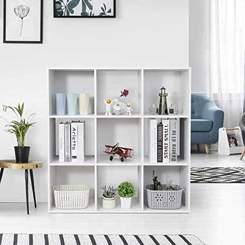 ZenStyle 9 Cube Storage Shelf Organizer, Wooden Bookshelf System Display Cube Shelves Compartments, Customizable W/ 5 Re