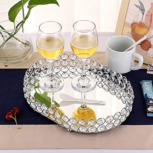 Hipiwe Crystal Vanity Tray Mirrored Dresser Perfume Trays for Makeup Tray Cosmetic Skin Care Storage, Jewelry Trinket Or