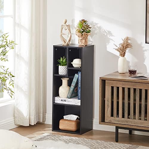 VECELO Modern Black Bookshelf, 31.3" H Freestanding Open Cubby Storage Cabinet with Uneven Compartments, Narrow Bookcase