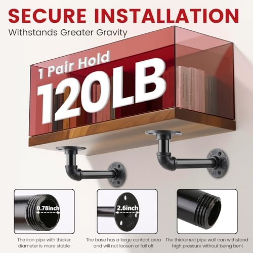 6 Pack Shelf Brackets for 7-14 in Floating Wooden Board Pipe Shelf Brackets