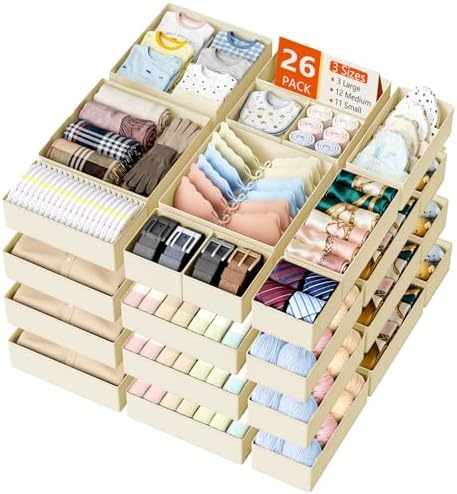DIMJ Drawer Organizer Clothes - 26 Pack Baby Dresser Organizer for Nursery Closet Organization, Fabric Drawer Organizer Bins for Underwears Socks Bras, Foldable Storage Dividers for Bedroom