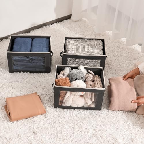 Homsorout Storage Bins with Lids - Fabric Storage Boxe with Window, Collapsible Closet Organizers with Handles, 9 Pack D