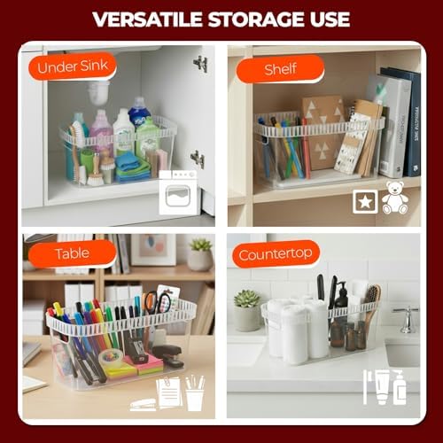 Tribello Narrow Storage Bins – Slim, Clear Plastic Storage Basket, Clear Organizer for Tight Spaces (2 Pack, 15” x 6” x 