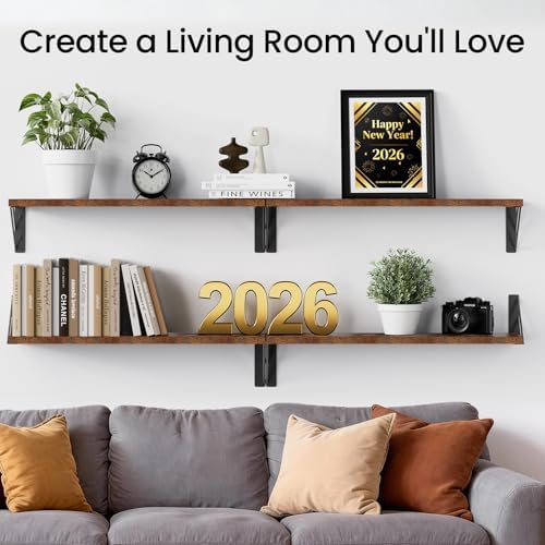 BAYKA 22.4 Inch Long Wall Mounted Floating Shelves (Rustic Brown, Set of 4)