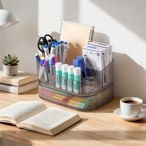 Delamu Rotating Makeup Organizer countertop, Brush Holder for Vanity, Black