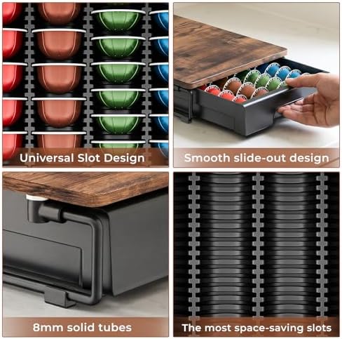 EVERIE Wooden Coffee Pod Storage Drawer for Nespresso VertuoLine Capsules, Large Capacity Countertop Coffee Station Orga