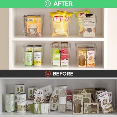 4 Pack Clear Plastic Storage Bins, 11" Large Pantry Organizer Bins with Handles, Plastic Containers for Refrigerator,BPA