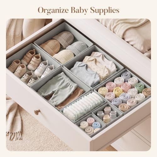 Drawer Organizer Storage for Clothes, Socks, 10 Pack, Grey