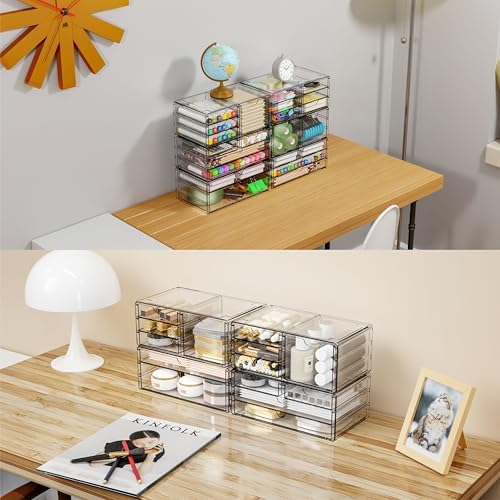 Yieach 3 Pack Clear Storage Drawers With 10 Drawers,Stackable 11.1” Large Acrylic Drawer Organizer and Makeup Organizer 