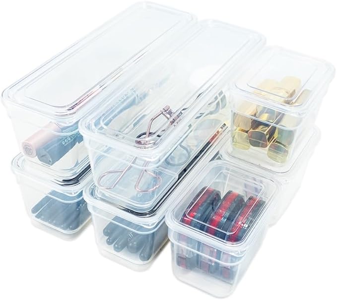 AB Designs Best Kept Plastic Storage Bins with Lids - Mixed Pack, 4 Long & 4 Small Home Organizer Storage Boxes with Lids, Clear