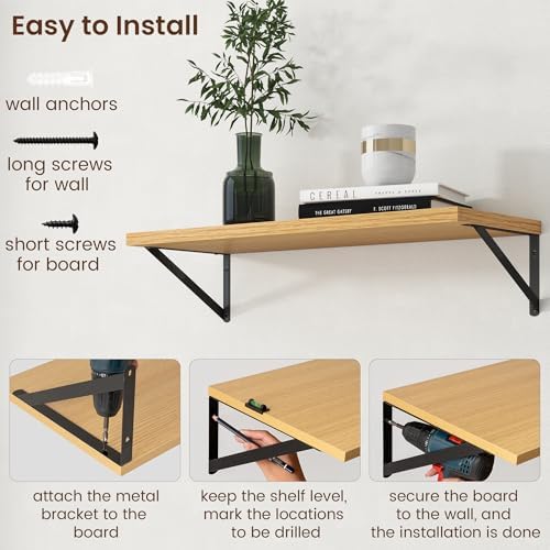 Axeman Deep Floating Shelves - 30 Inch Floating Shelves Set of 2-12 Inch Deep Oak Wall Shelves for Living Room Bathroom 